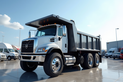 Camion benne neuf brillant et moderne en concession