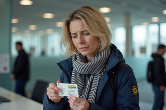 Femme blonde avec un permis de conduire ancien à la préfecture