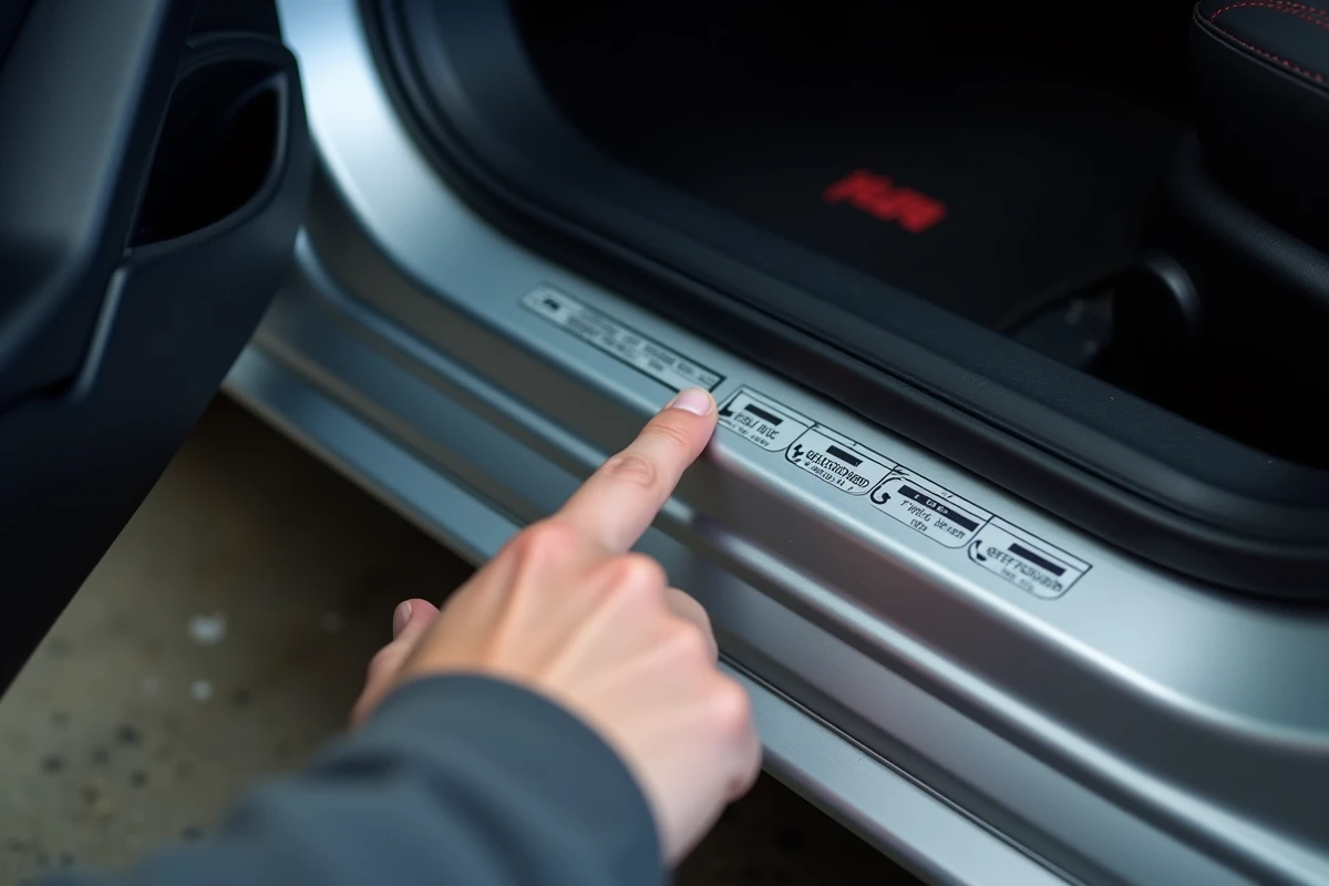 Étiquette de pression de gonflage des pneus Toyota Yaris Hybride sur le montant de porte conducteur