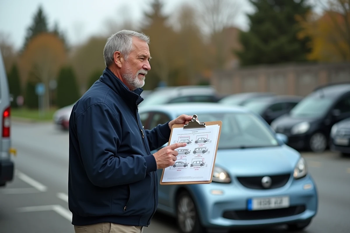 Examinateur automobile donne des conseils à l