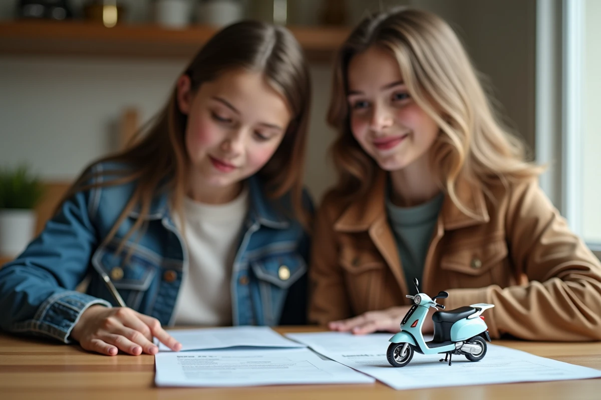 Mère et fille examinant documents d
