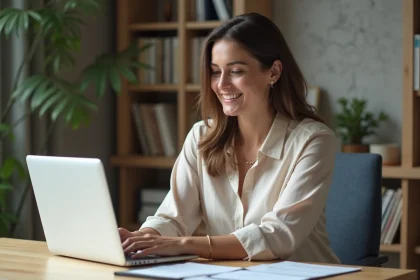 Femme vérifiant un formulaire permis en télétravail