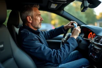 Homme regardant le voyant moteur dans sa BMW