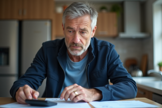 Homme d'âge moyen examine documents d'assurance voiture