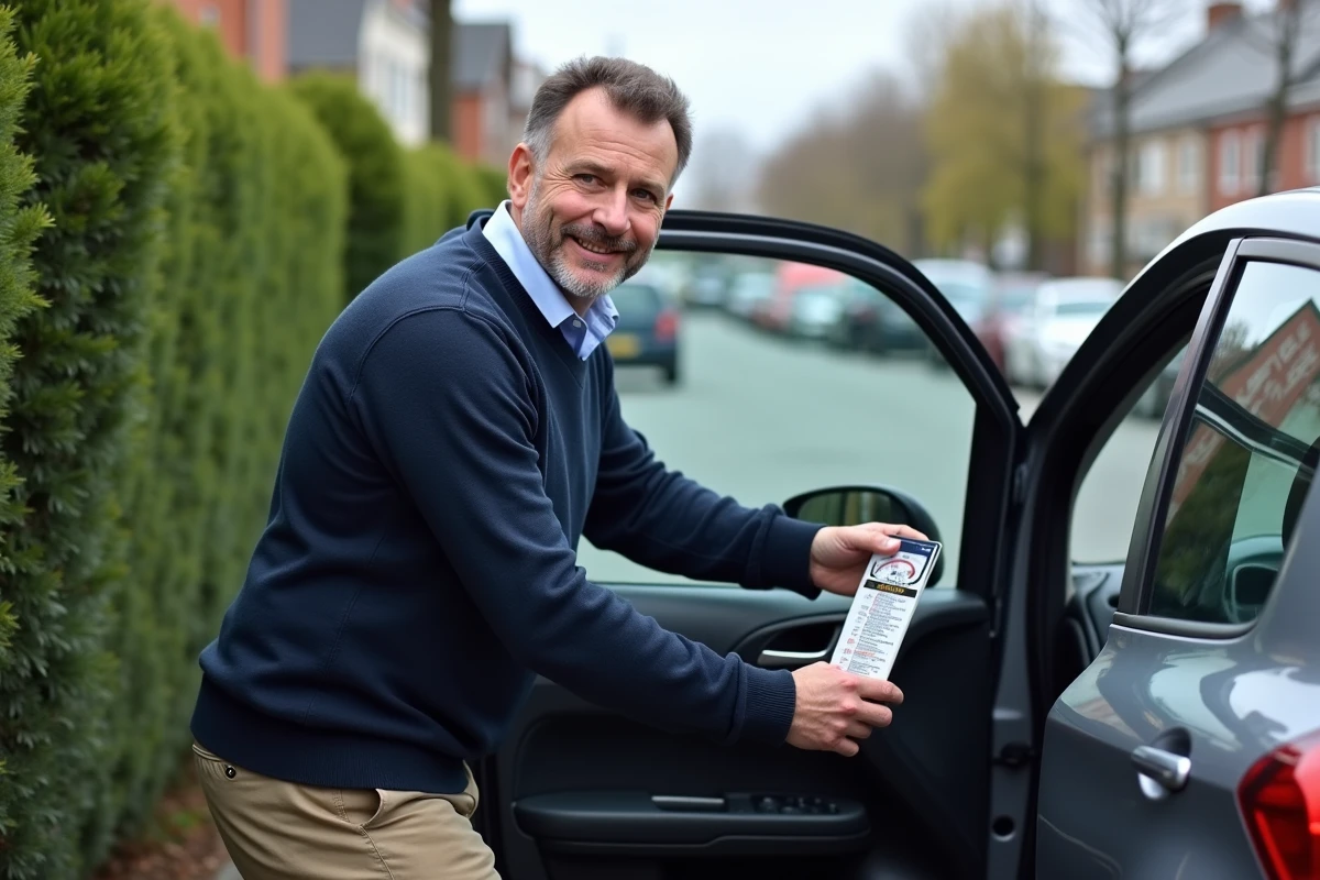 Homme contrôlant la pression des pneus dans une ville