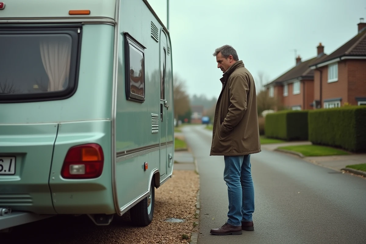 Homme regardant la caravane en extérieur dans la rue