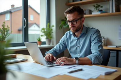 Homme d'âge moyen remplissant documents d'immatriculation voiture