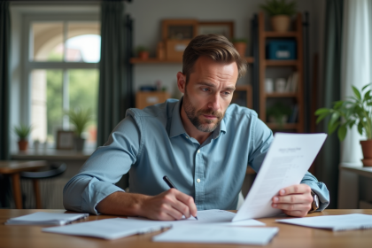 Homme d'âge moyen remplissant un formulaire de transfert véhicule
