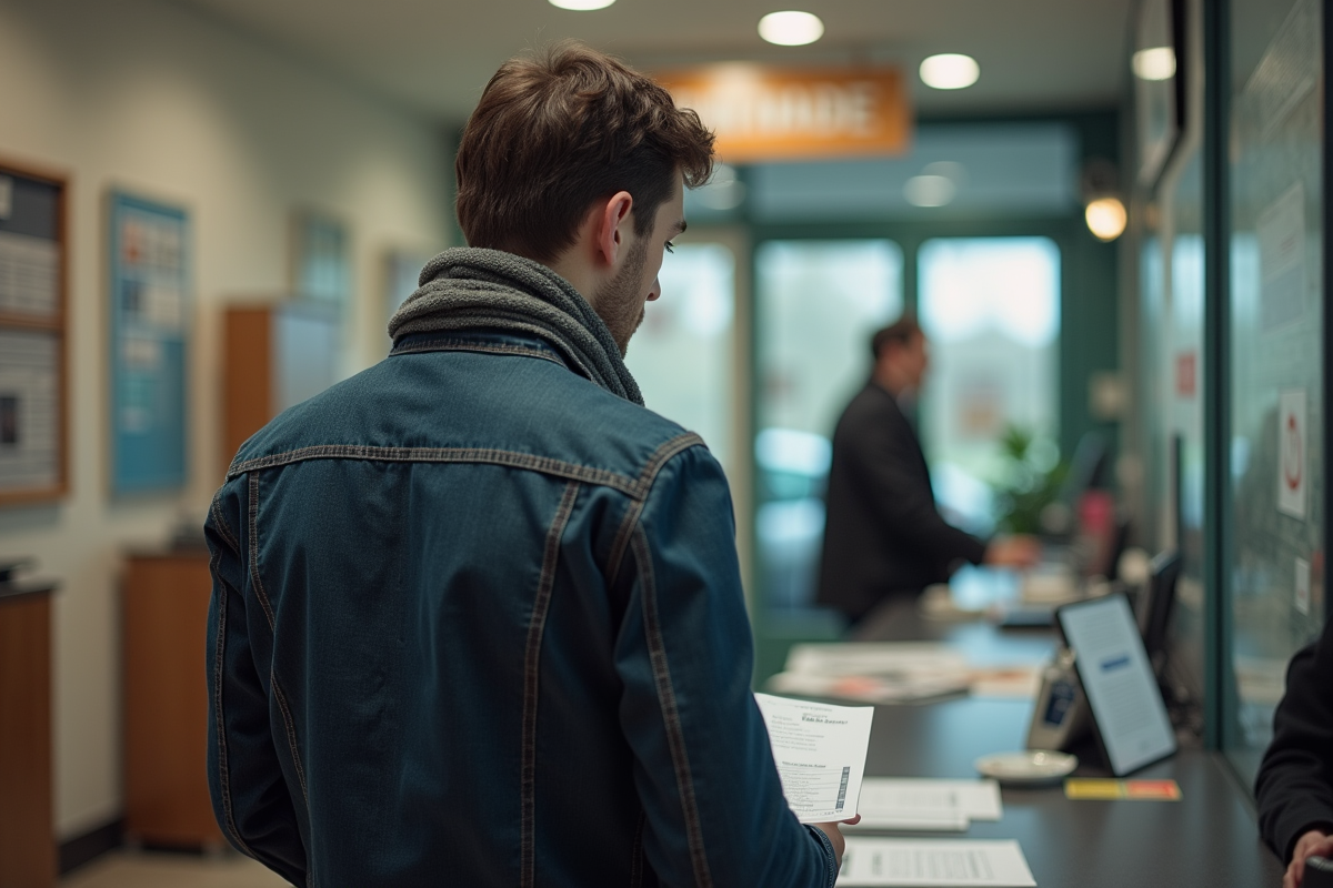 Jeune homme français remettant un document à la mairie