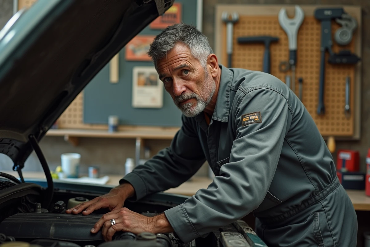 Un mécanicien français inspectant le moteur d'une LADA dans un garage, reflet des inquiétudes sur l'avenir des pièces détachées après 2026