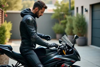 Motard ajustant un carter de réservoir sur une Suzuki 750 GSX R