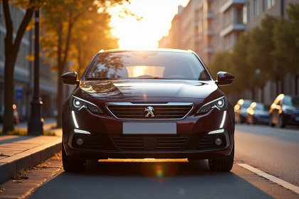 Peugeot 308 2021 stationnée en ville en plein jour