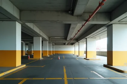 Rénovation d'un parking souterrain avec repeinture des marquages au sol et redéfinition des places de stationnement