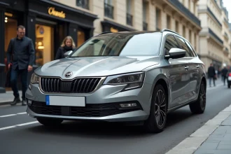 Voiture compacte la plus vendue en France garée dans une rue parisienne, illustrant les normes de sécurité automobile en 2026