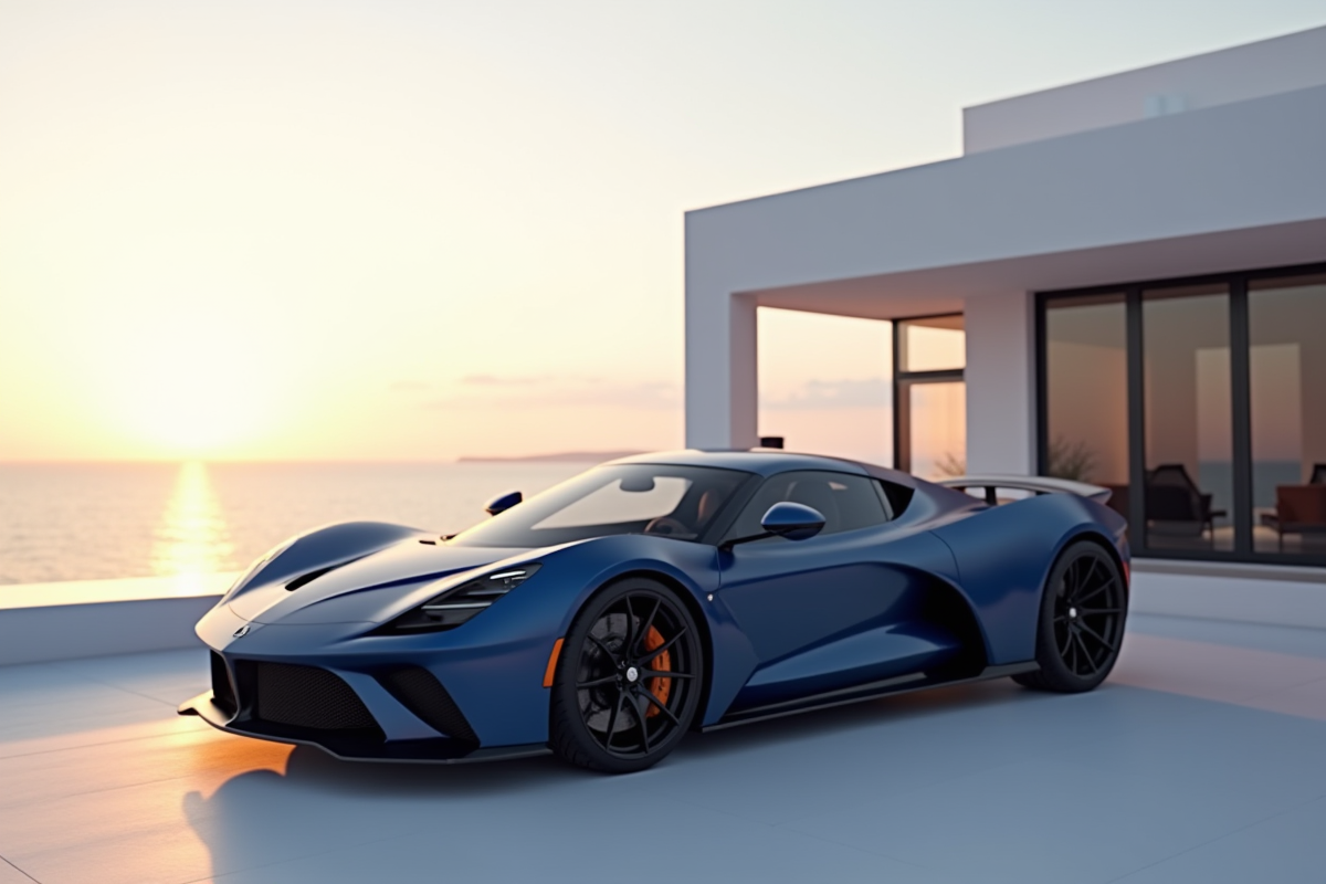 Voiture de sport bleue matte près d