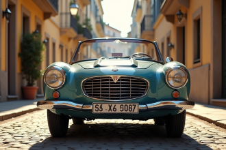 Voiture vintage avec plaque de collection française en ville